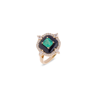Black Onyx and Emerald Ring